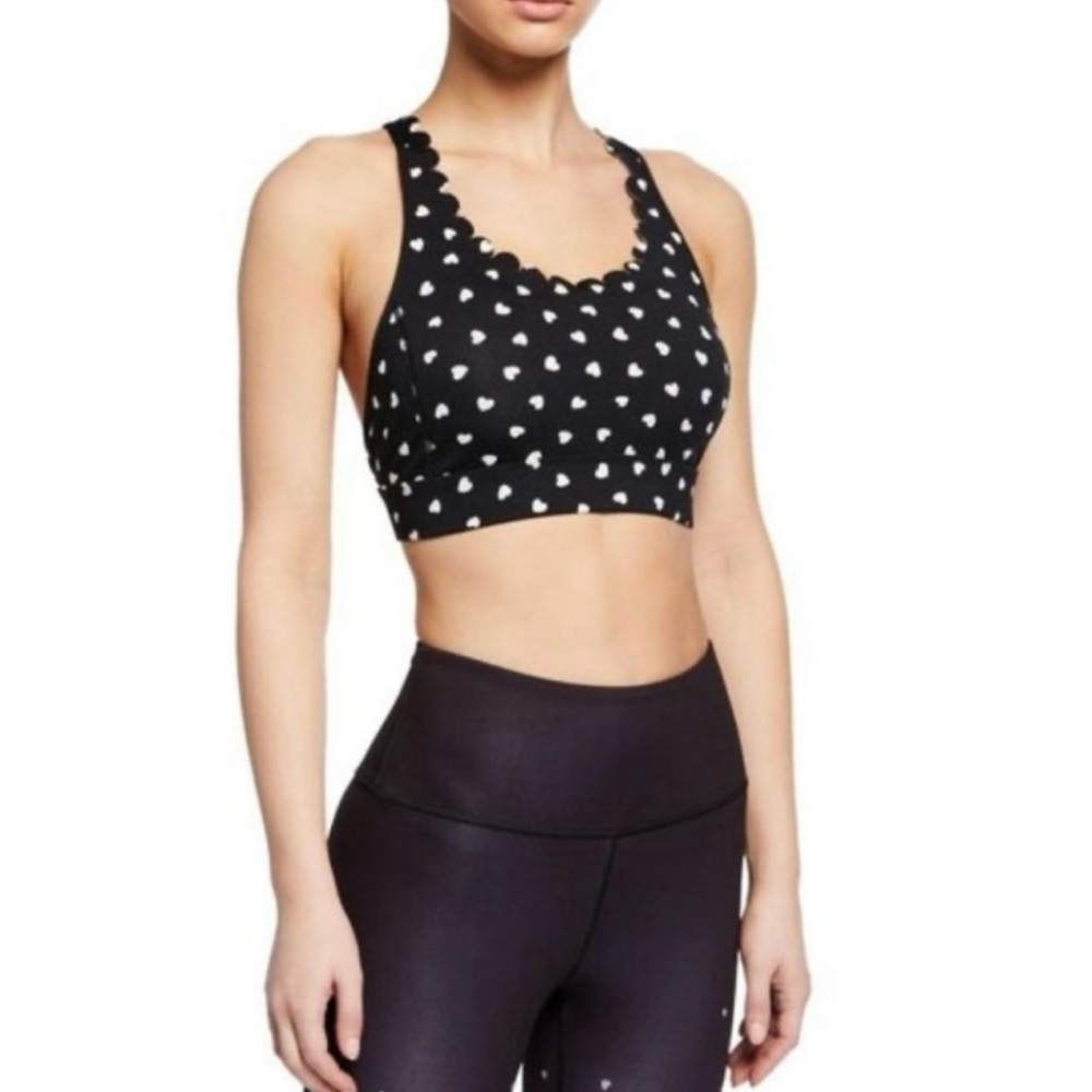 KATE SPADE Black & White Polka Heartbeat Scallop Racerback Workout Sports Bra